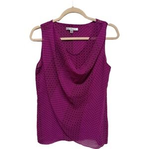 CAbi Style 983 Sleeveless Cowl Neck Blouse XS Fuchsia Pink Polka Dot Drape Top